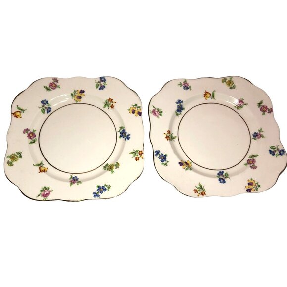 VTG FLORAL BONE CHINA DESSERT PLATES 2  HAND PAINTED MARKS & ROSENFELD ENGLAND - Picture 1 of 4